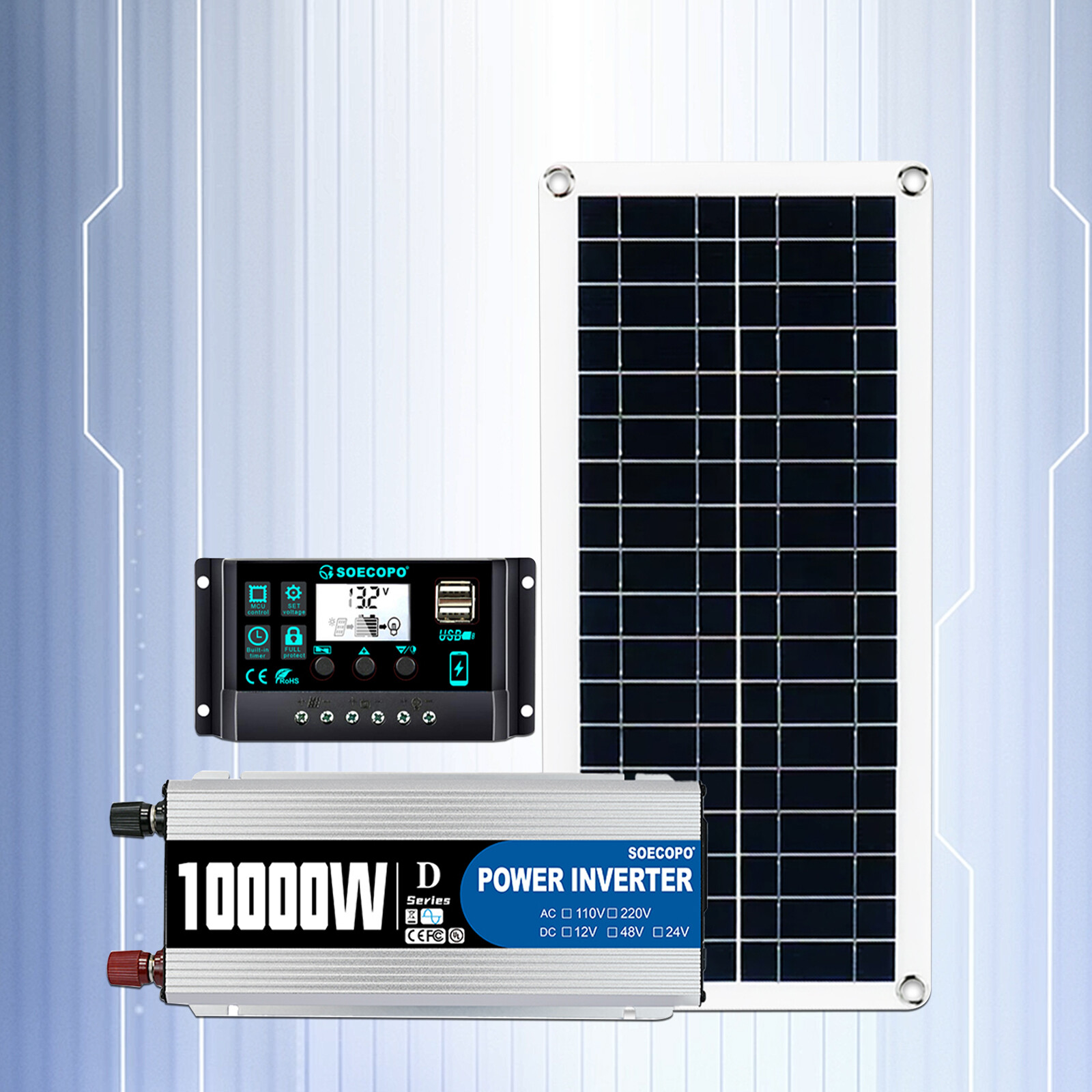 10000W Power Inverter Solar Generator W/200W Solar Panel Home Complete Kits
