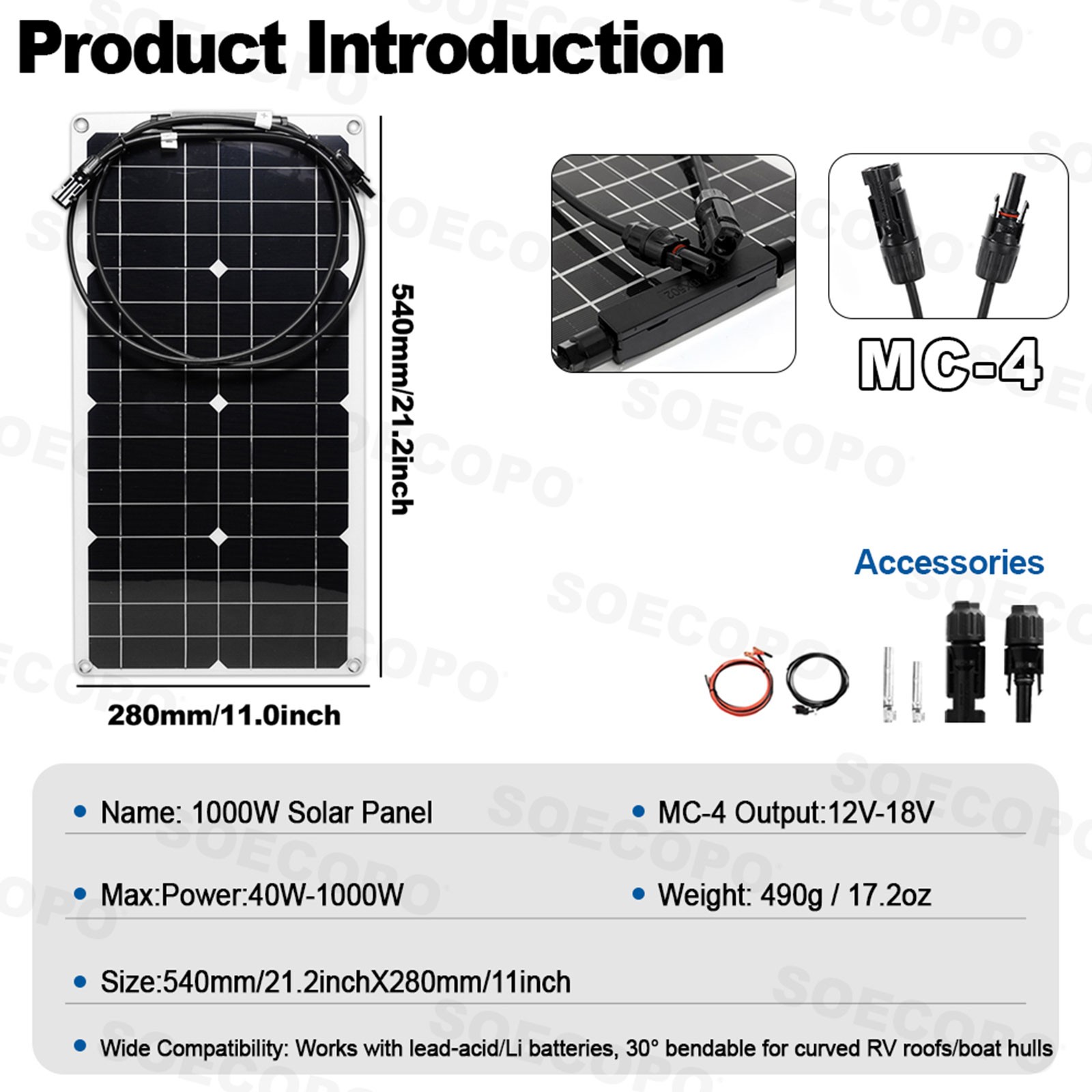 15000W Peak Solar System Kit 2pcs Flexible Panel DC12V/24V AC110V/220V Inverte9z