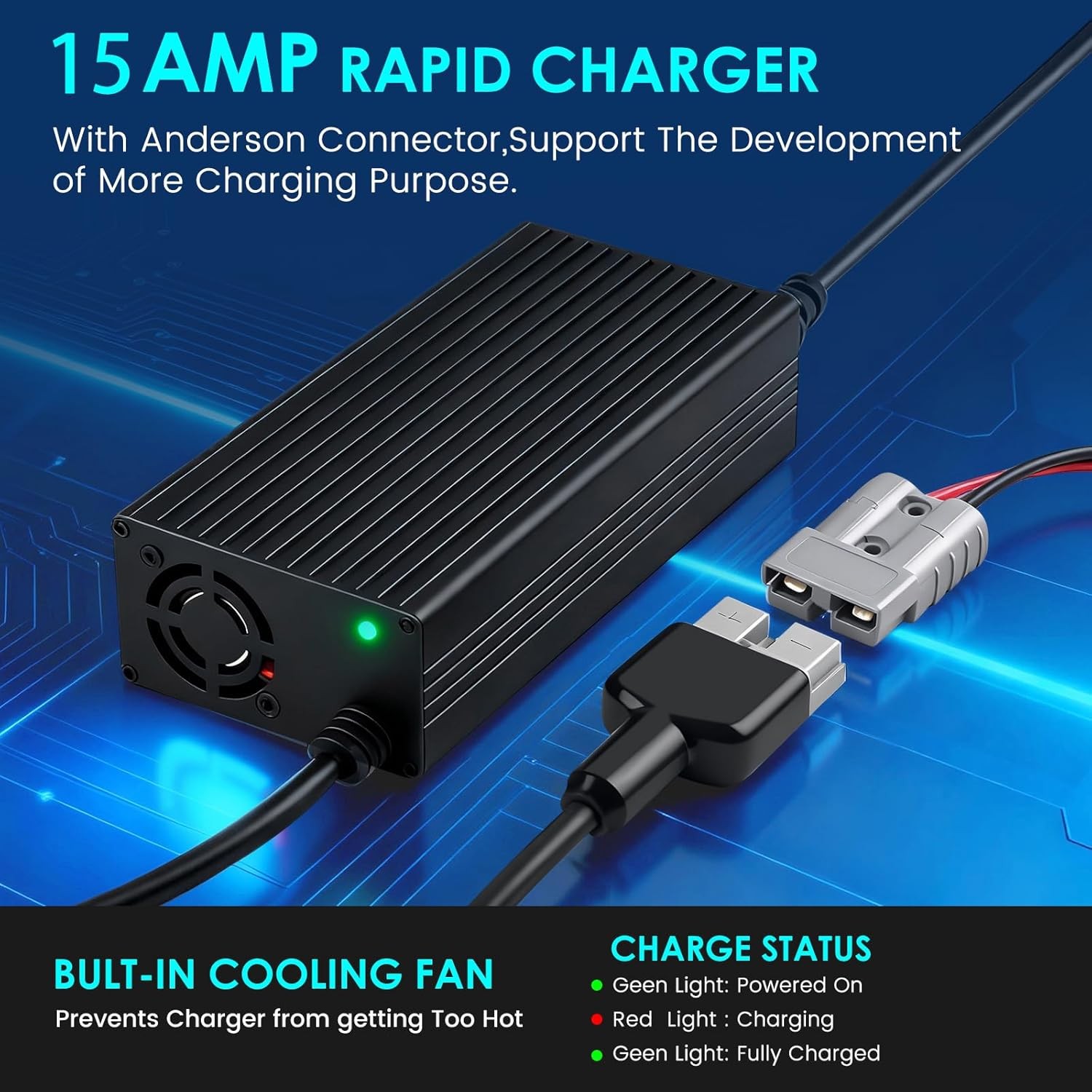 48 Volt/58.4V 15A LiFePO4 Battery Charger for 48V/ 51.2V Lithium Battery for Gol