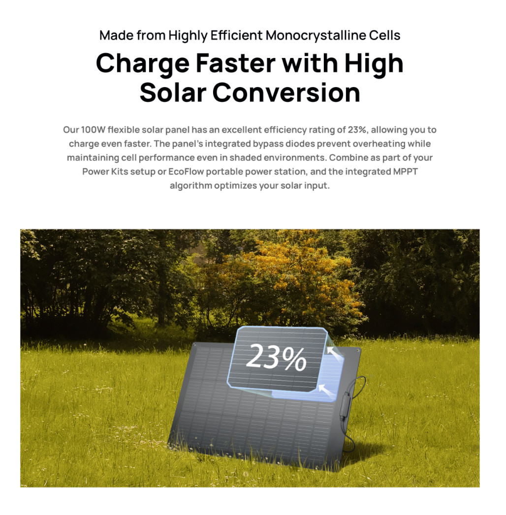 EF ECOFLOW 100W Flexible Solar Panel with High Efficiency Solar Modules, IP68
