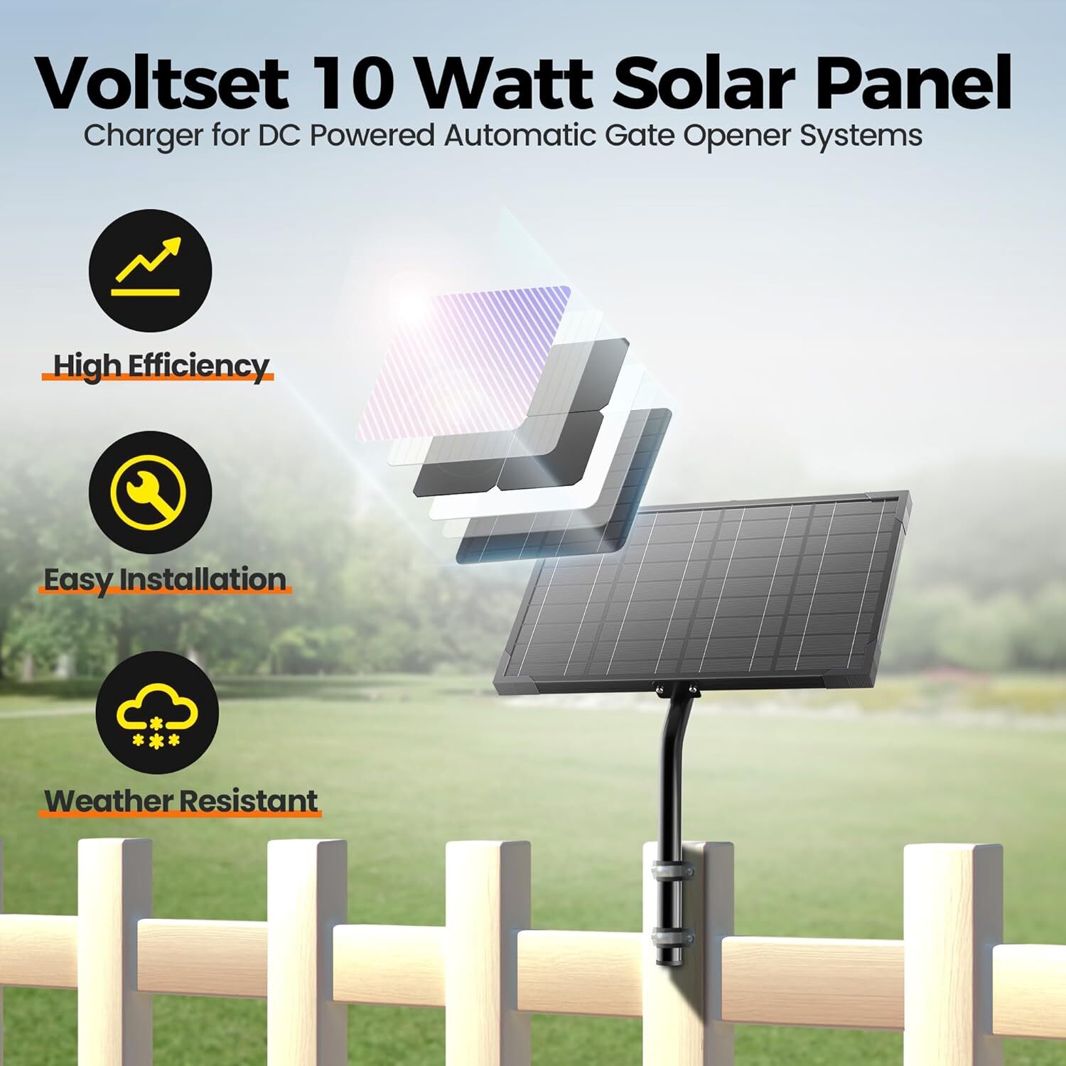 Voltset 10W Solar Battery Charger Kit for Electrical Fence Automatic Gate Opener