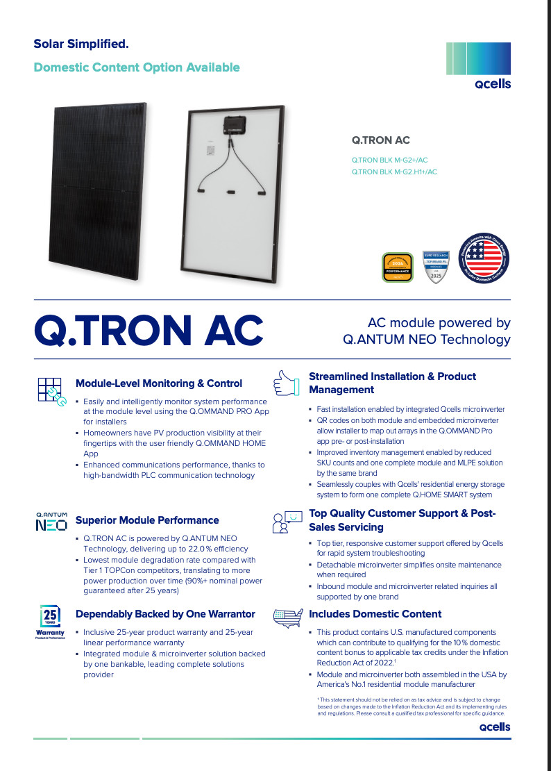 (Pallet of 26) QCELLS Solar 430 W AC Solar Panels – Q.TRON BLK M-G2+/AC 430 -USA