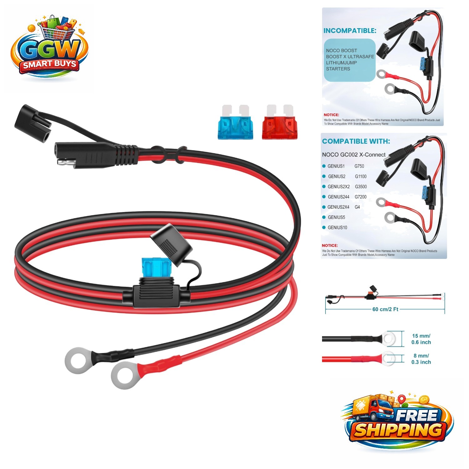 Versatile SAE Battery Connector – 2FT Waterproof Cable for Motorbikes & Cars