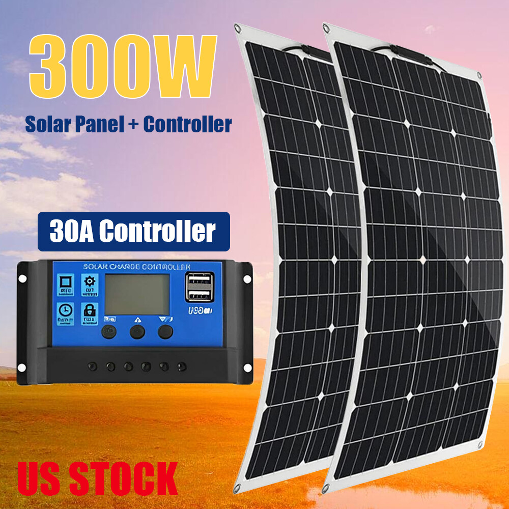 300W Solar Panel Kit 30A Controller Home RV Camping Off-Grid Power System US