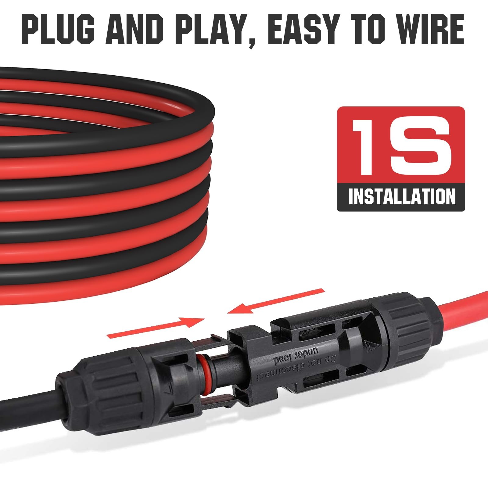 20FT 10AWG Solar Extension Cable 30A/1000V DC, IP67 Waterproof with Compatibl…