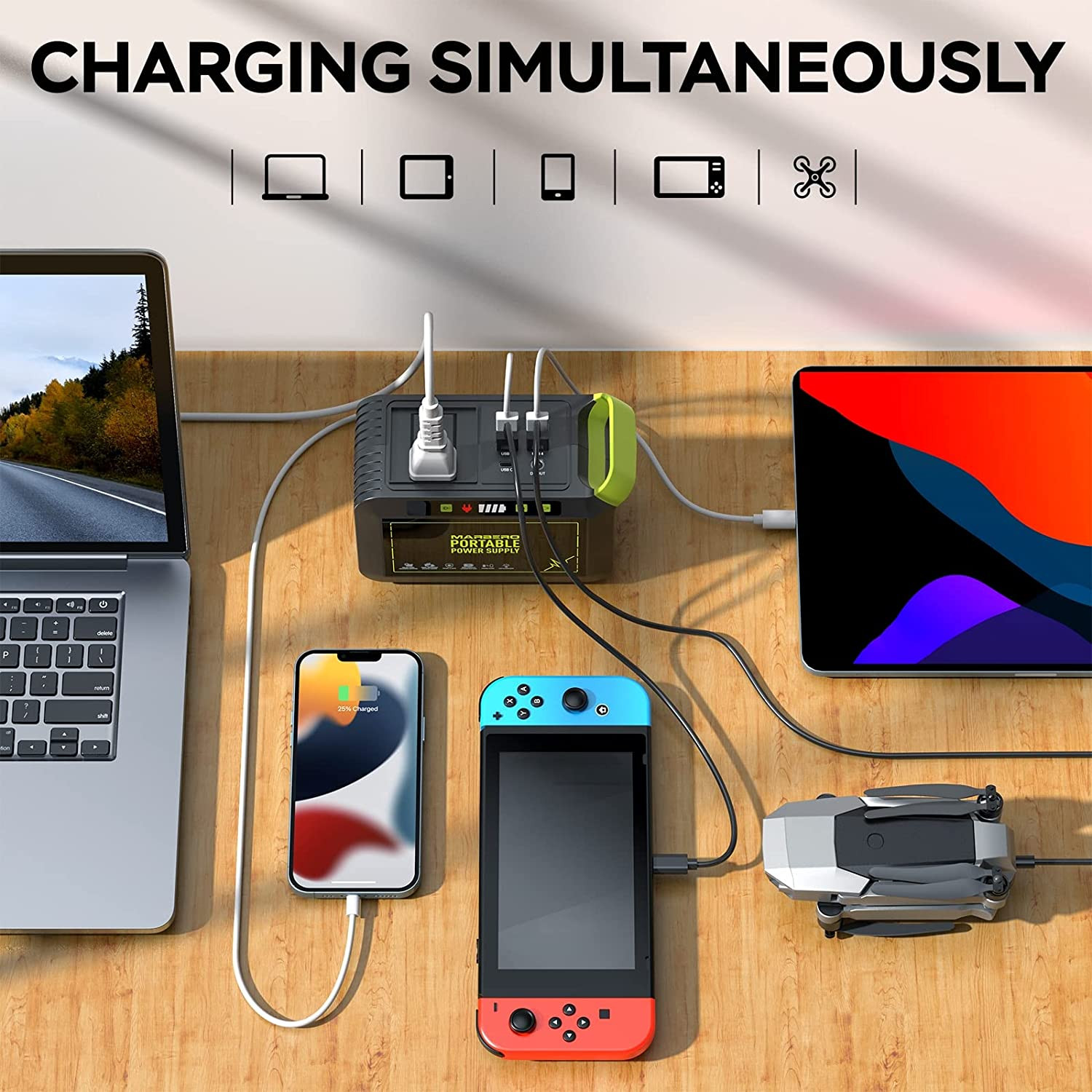 Portable Power Station 88Wh Lithium Battery AC Outlet Solar Generator 120W Peak
