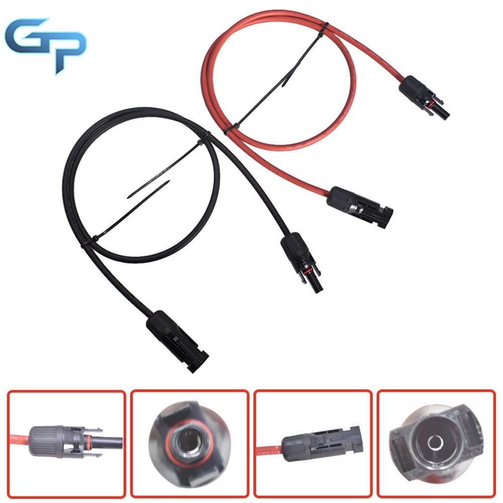 3 Feet Black + Red 1 Pair Solar Panel Extension Cable Wire Connector 10 AWG