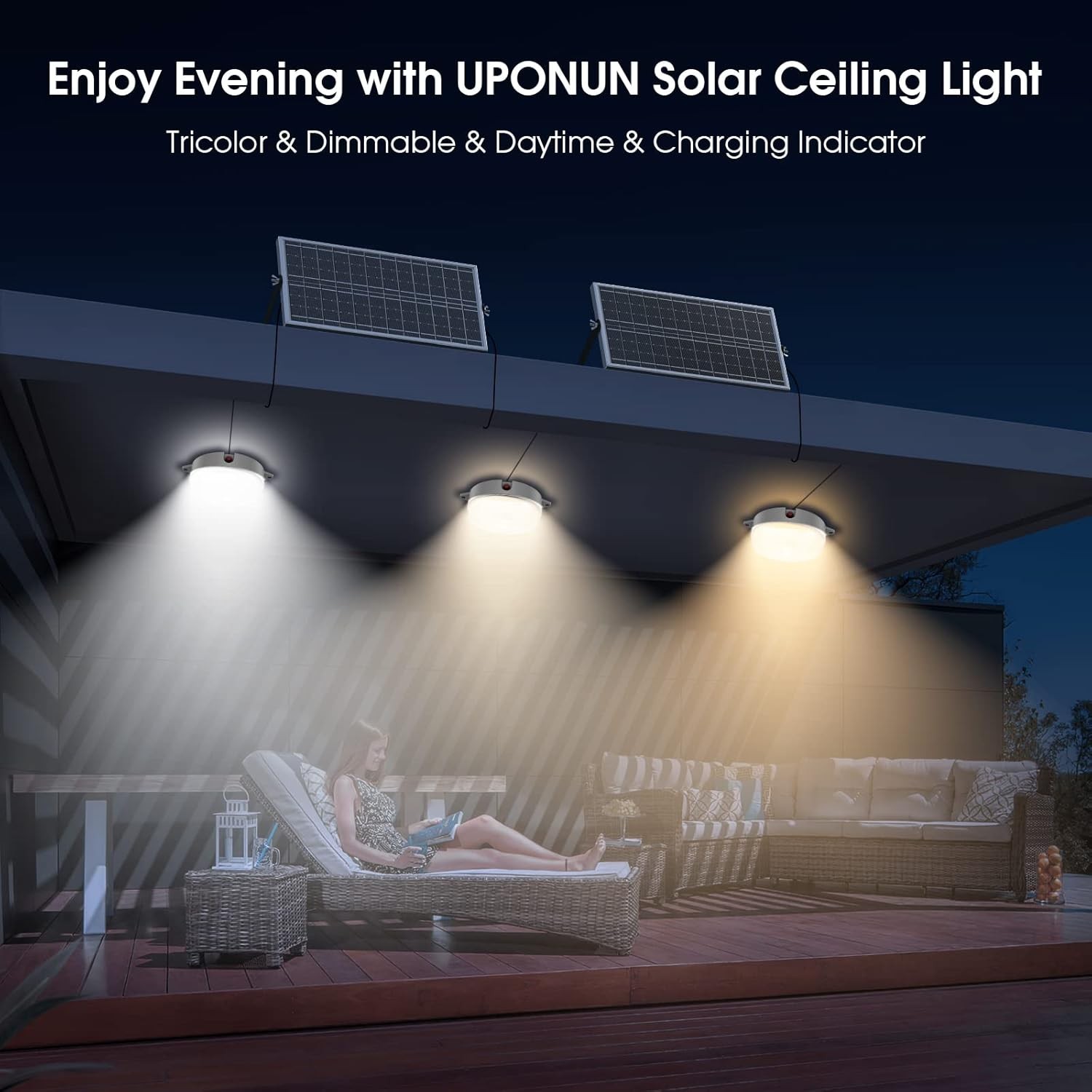2-Pack Solar Ceiling Lights, 120LED Indoor/Outdoor Shed Lights with Remote