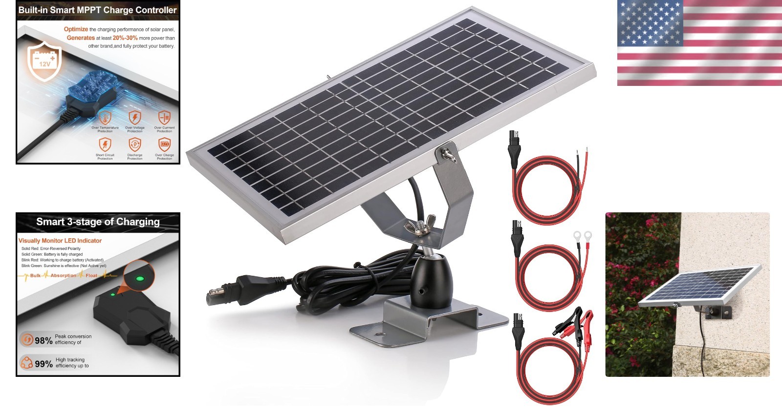 10W Solar Power Charger with Smart MPPT and Safety Protections – For RVs & Boats