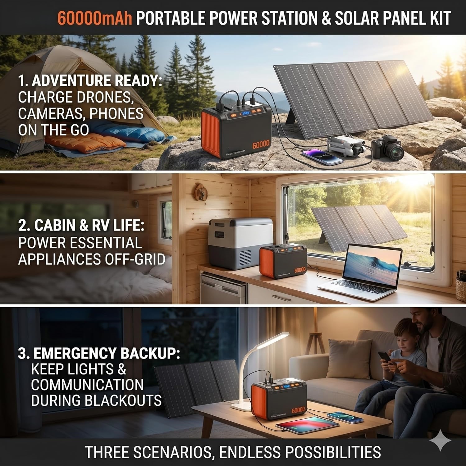 250W Portable Power Station 222Wh Battery With 40W Solar Panel AC 110V Outlet