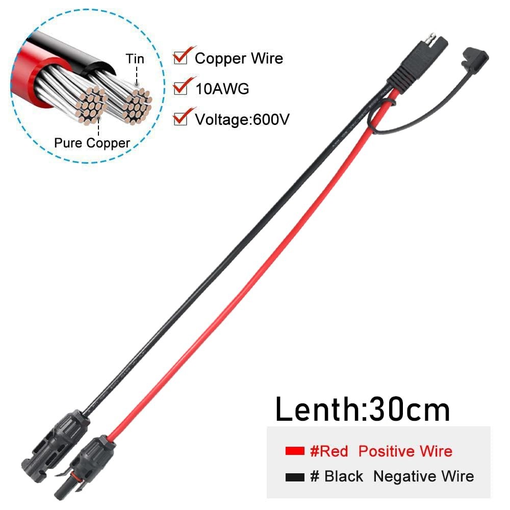 10AWG Solar PV Extension Cable SAE to MC4 Male Female 30A 600V for RV Solar Pan