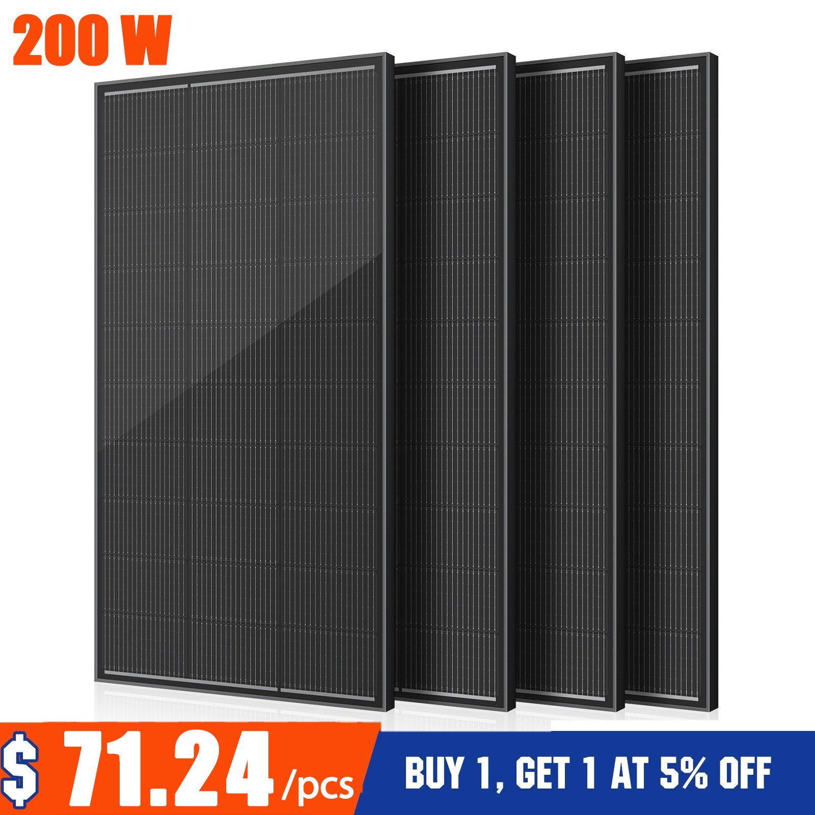 200W 400W 800W 1000W Mono Solar Panel 12V 18BB Off-Grid Camping Battery Home RV