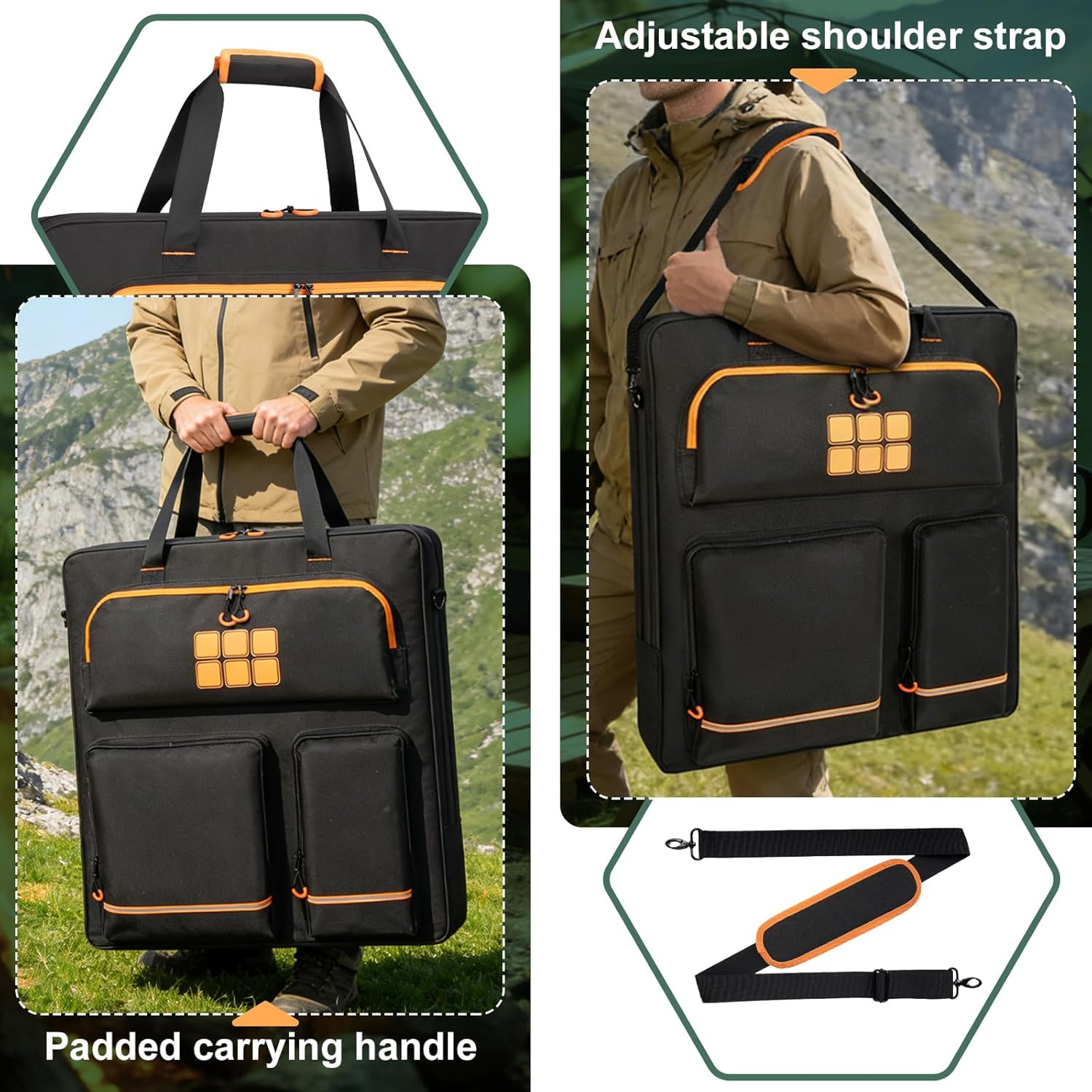 Solar Panel Storage Bag with Orange Lining, Deepened Opening, Zipper with Pull a