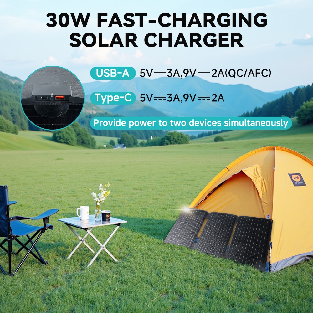 30W 5V Foldable Portable Solar Panel USB Type-C Charger for RV Car Boat Camping