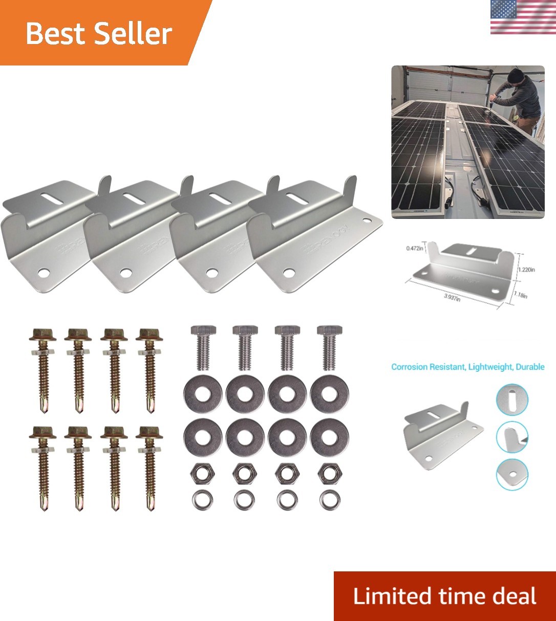 Solar Panel Mounting Z Brackets Lightweight Aluminum Corrosion-Free Construct…