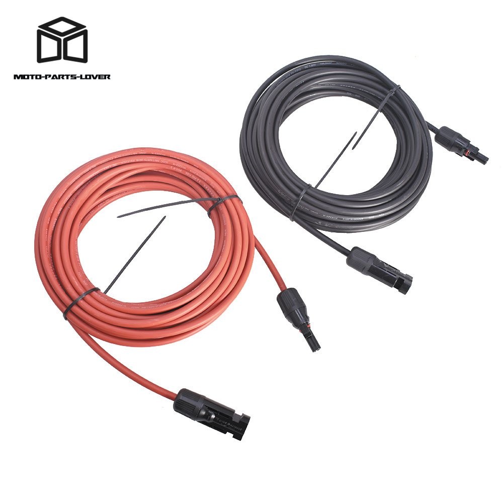 20ft Black+Red Solar Panel Extension Cable Wire Connector 1 Pair 4mm²/12AWG New