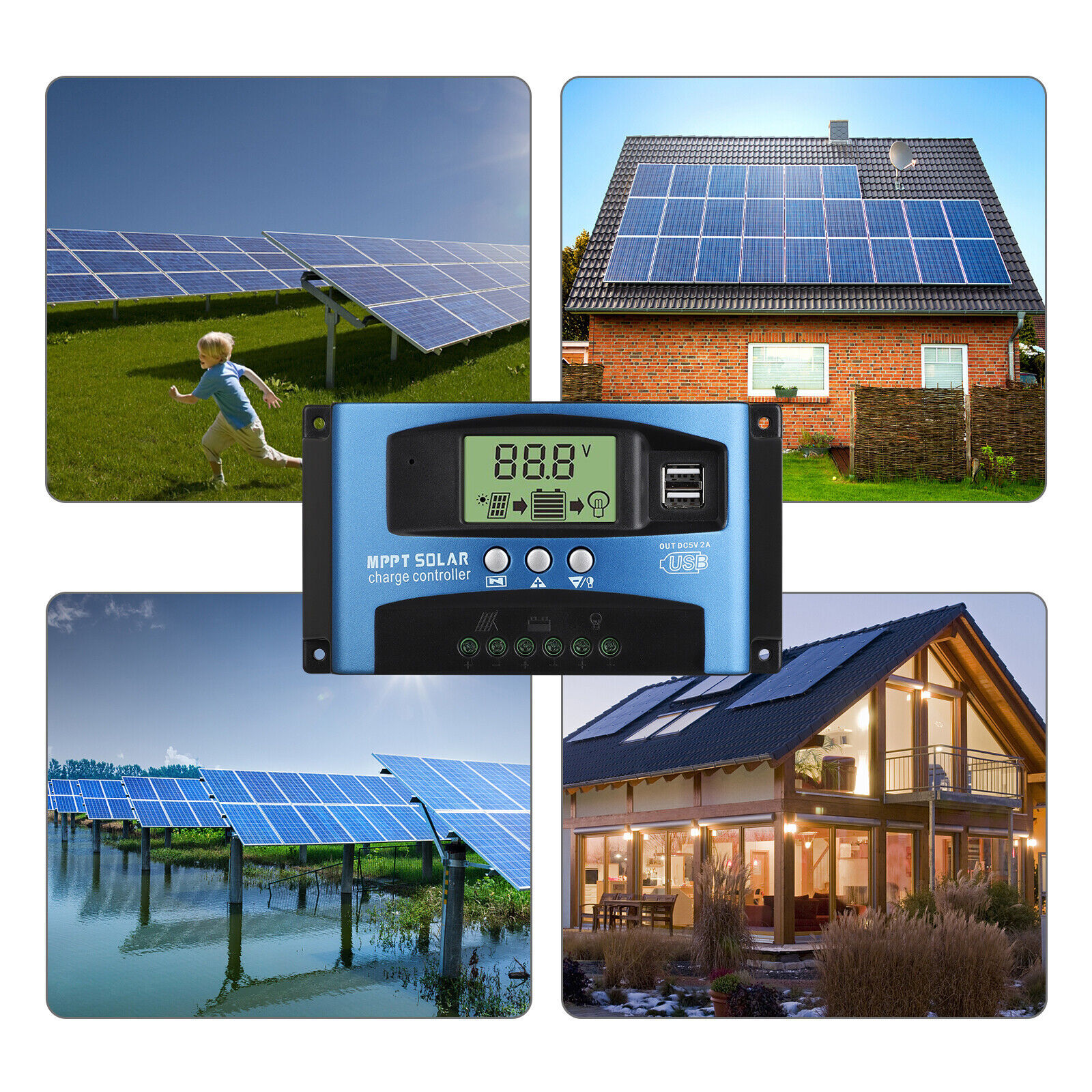 MPPT Solar Panel Regulator Charge Controller Auto Focus Tracking 30-100A 12V/24V