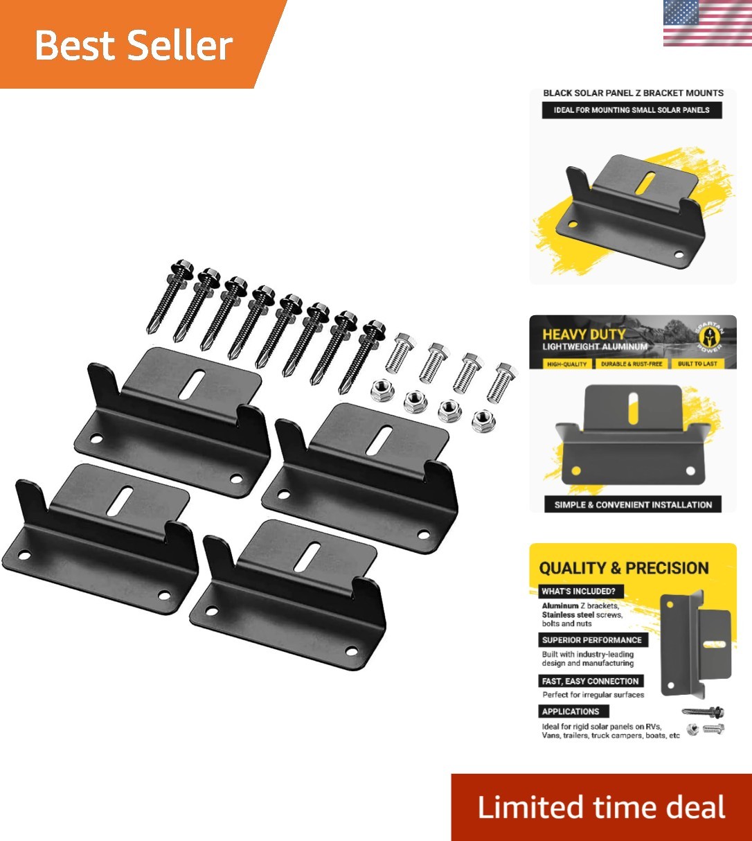 Black Solar Panel Z Bracket Mount – Lightweight Anodized Aluminum Mounting Br…