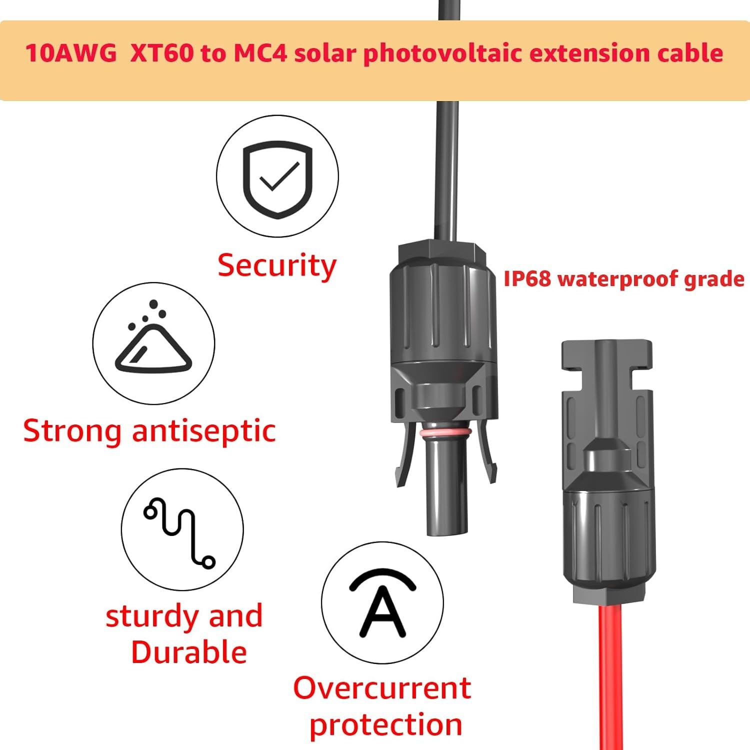 16 AWG XT60 Female to Solar Connector Solar Panel Extension Charging Cable