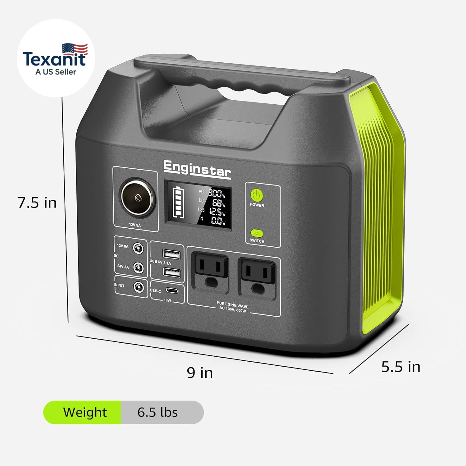 Solar Generator, 300W Portable Power Station, 296Wh Lithium Battery Backup W/Two