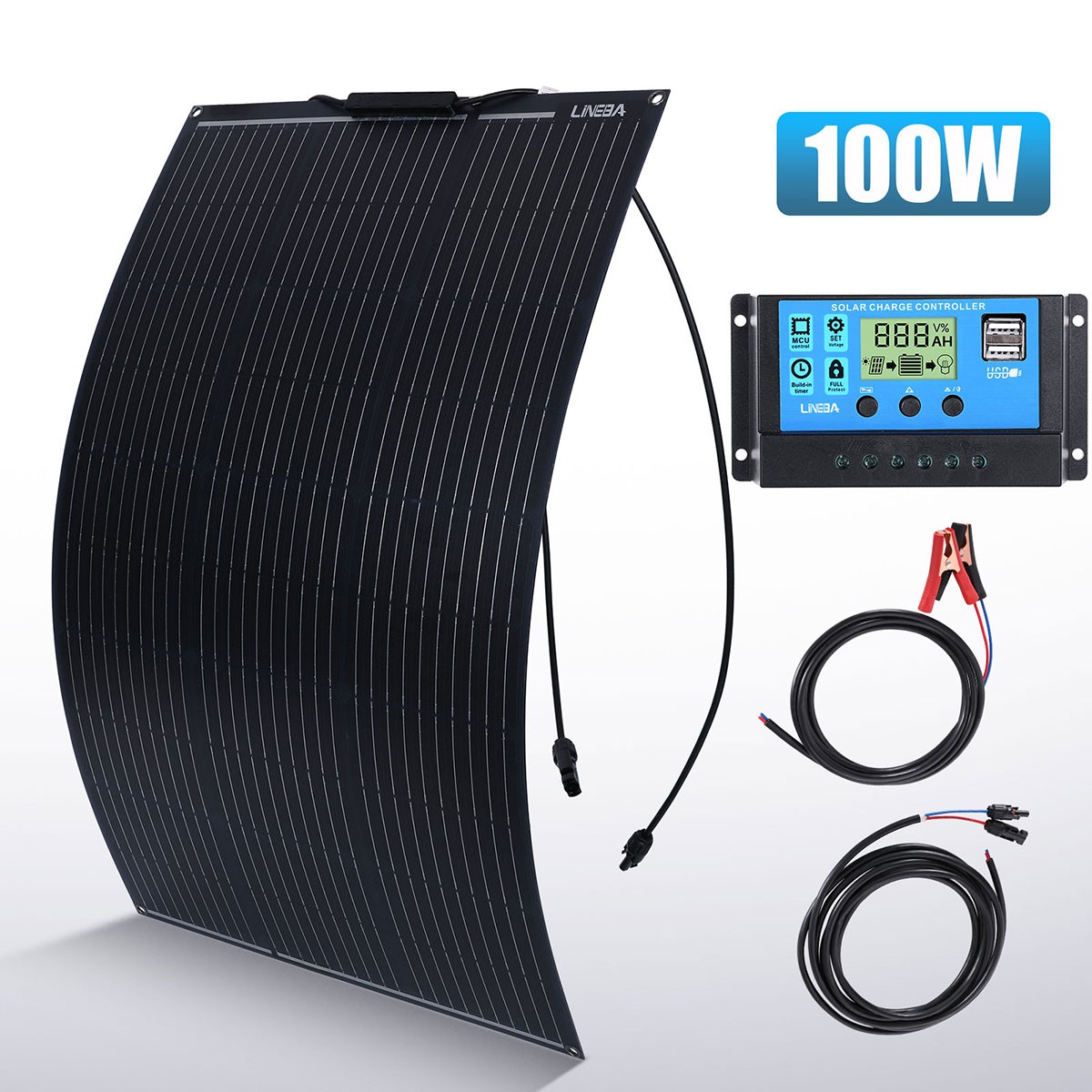 Real 100W Solar Panel Kit 30A 12V Battery Charger w/ Controller Caravan Boat RV