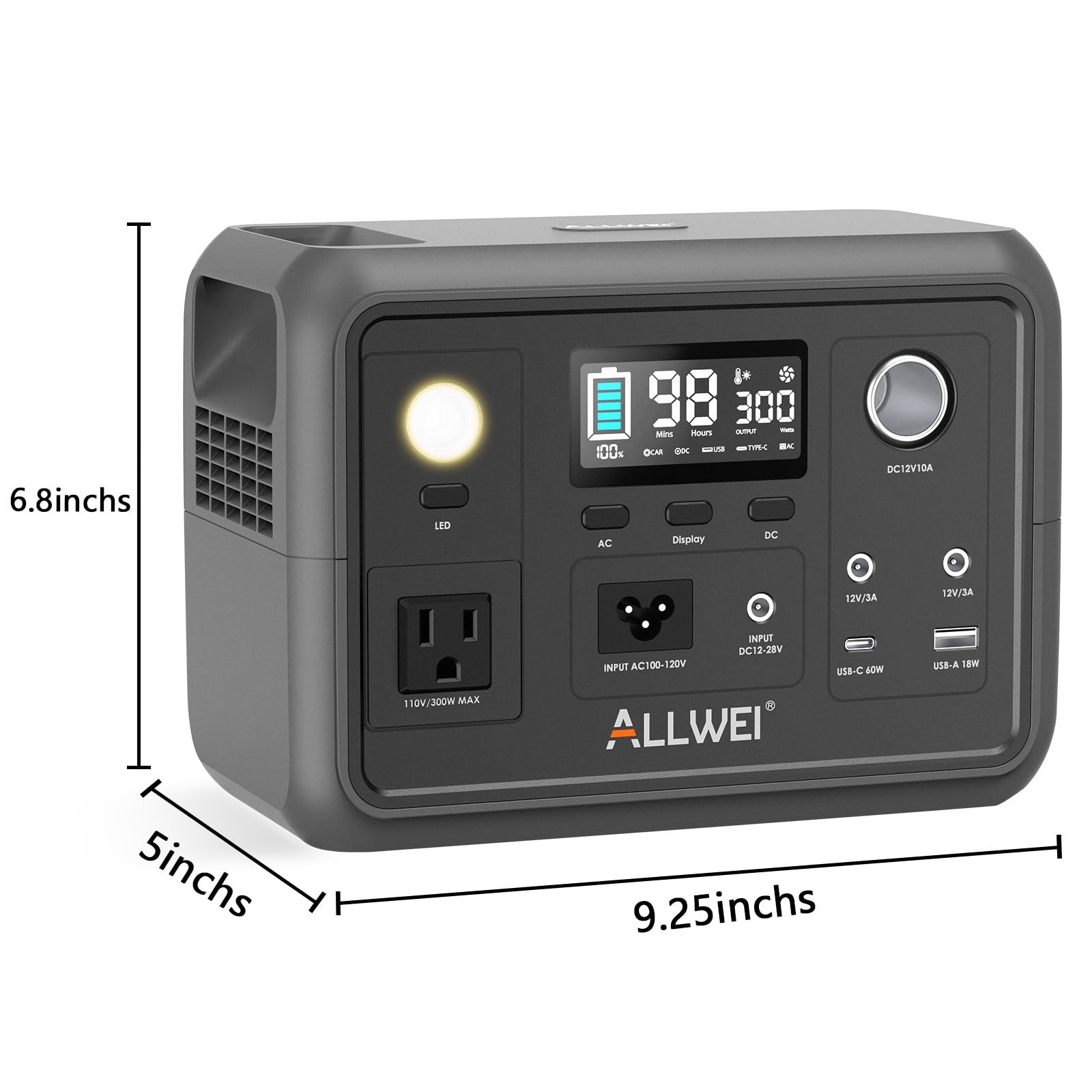 ALLWEI Portable Power Station 300W, 256Wh Solar Generator with 110V Pure Sine…