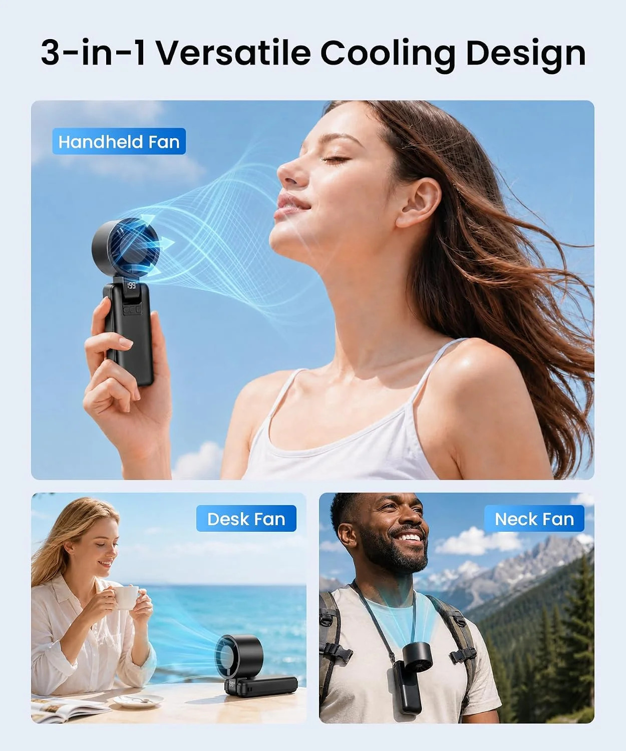 2 Pack Portable Mini Handheld Fan, 199-Level Stepless Speed,Black | 4000mAh Rech