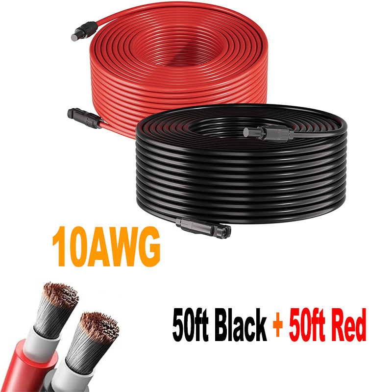 100FT 10 AWG Solar Panel Extension Cable PV Wire Solar Connectors Pair 6mm²