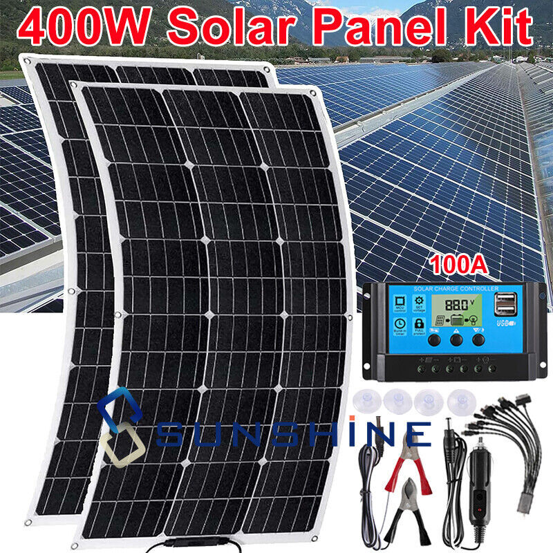 400W Watts Solar Panel Kit 100A 12V Battery Charger with Controller Caravan Boat