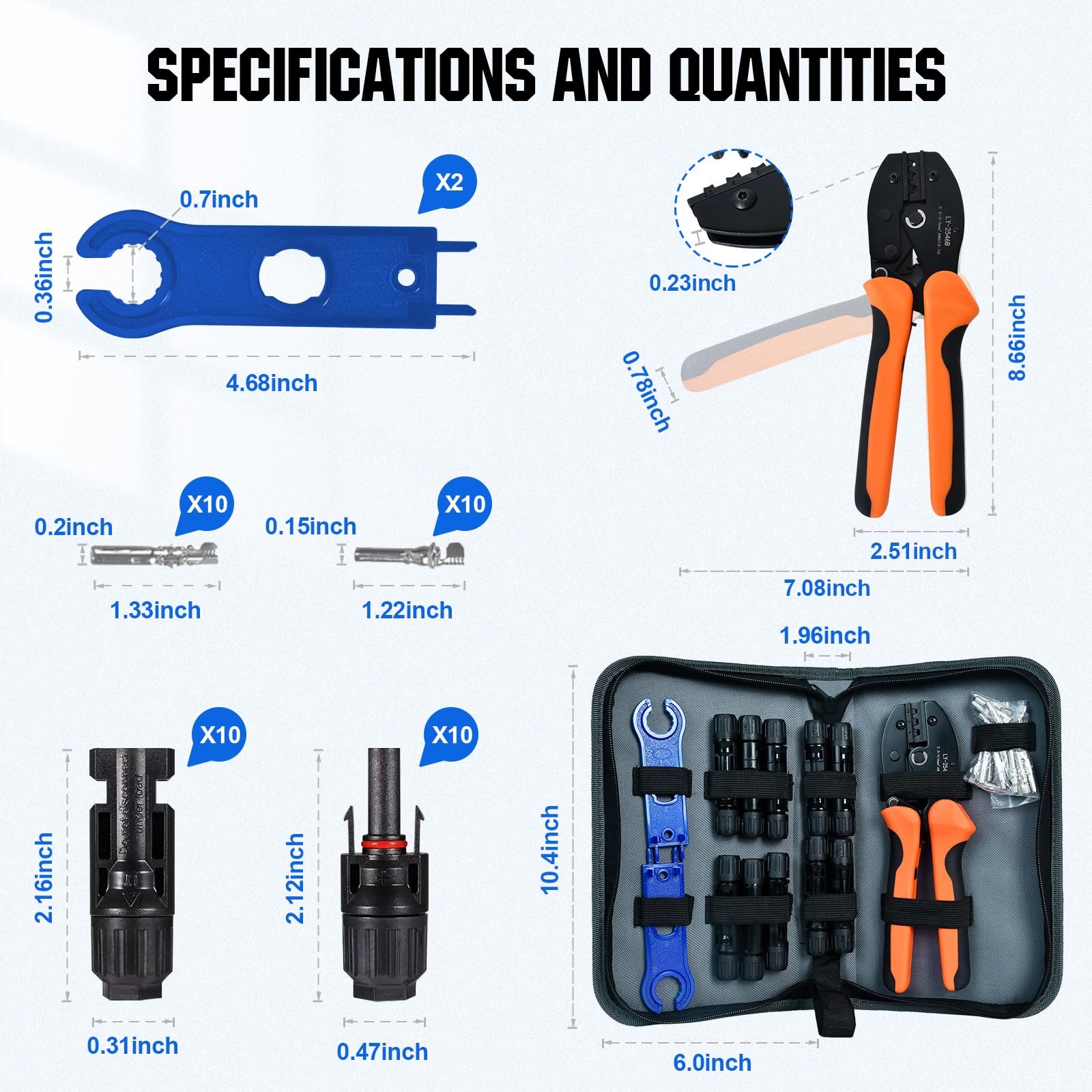 Solar Crimper Tool Kit: 13 PCS, Connectors, Spanner Wrench for Panel Installa…