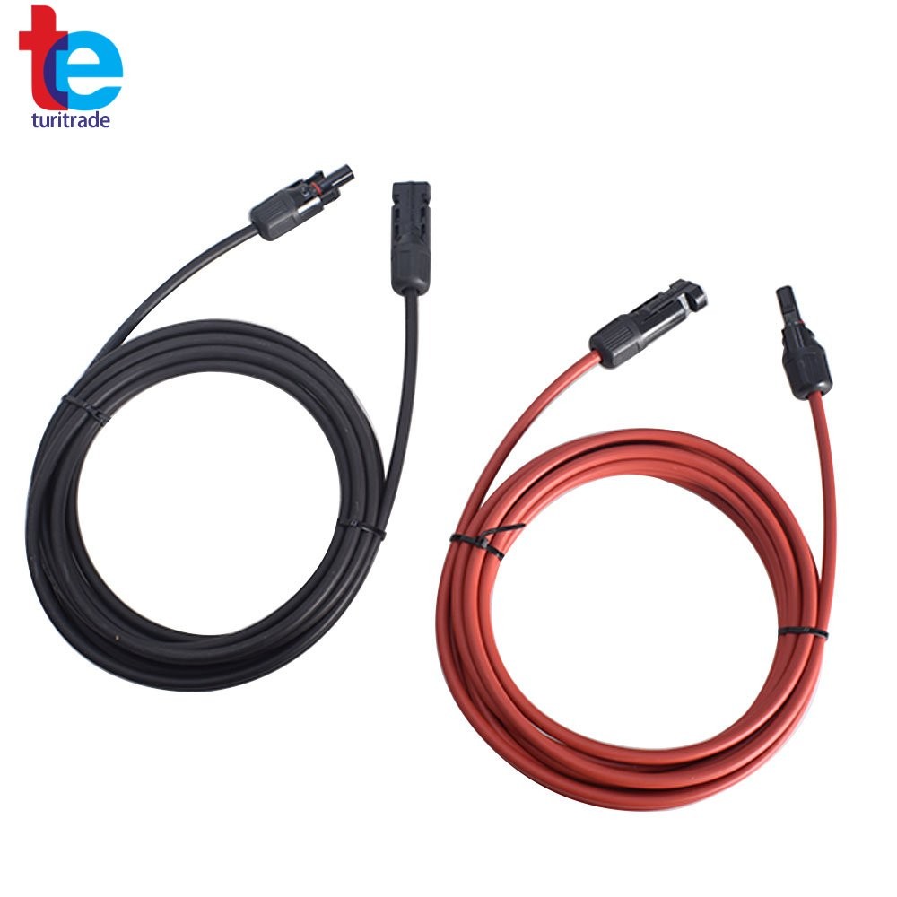 1 Pair 12AWG 15ft Solar Panel Extension Cable Wire Connector Black+Red