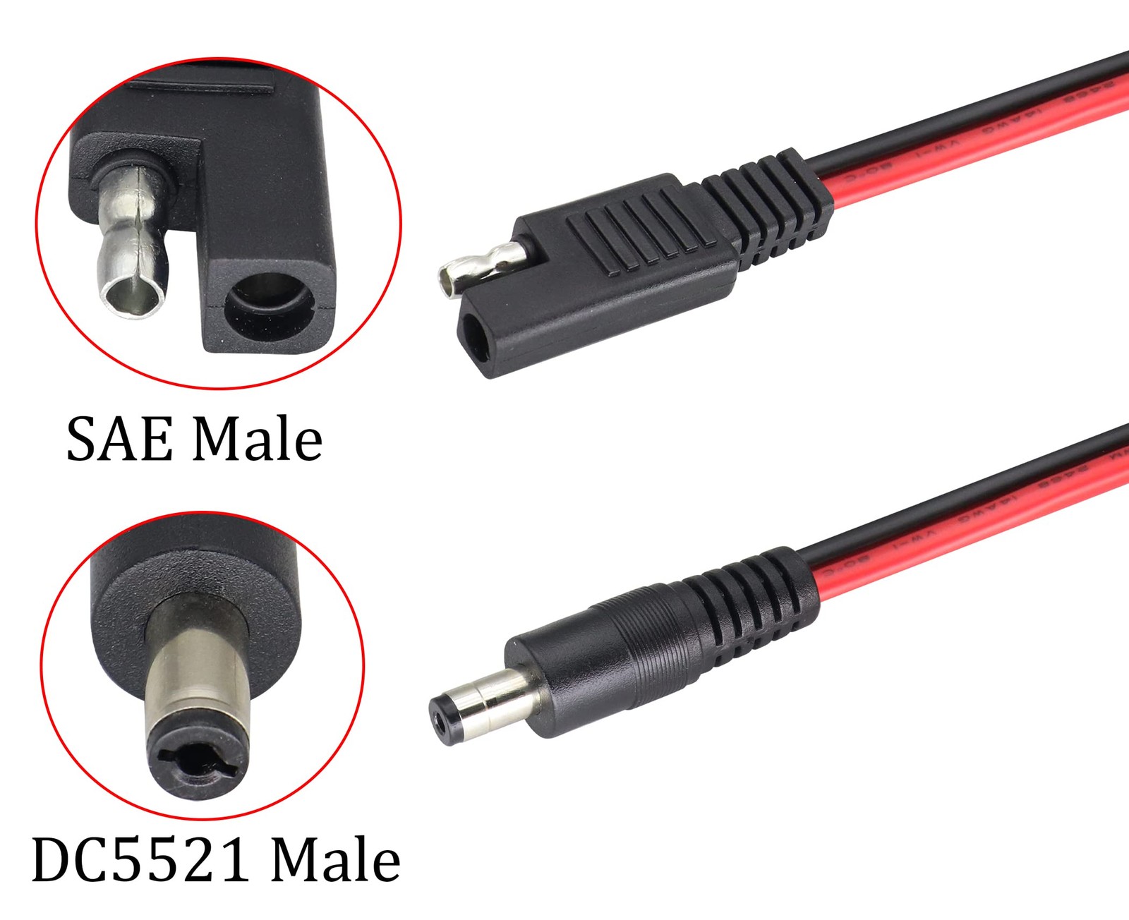 2Pack SAE to DC Adapter Cable SAE Plug to DC 5.5mmx2.1mm Male Connector Cable…