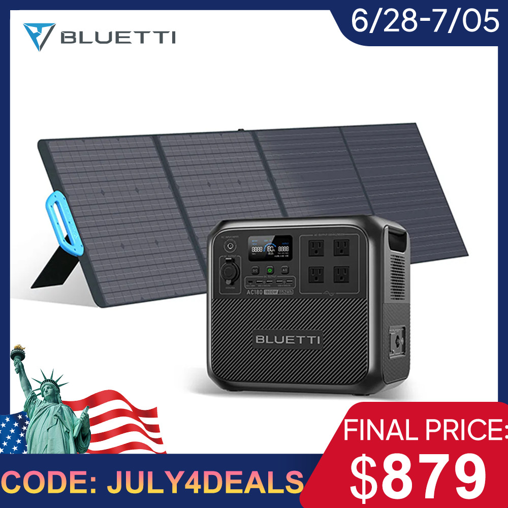 BLUETTI AC180 1800W 1152Wh Solar Generator +200W Solar Panel MPPT Charge Control