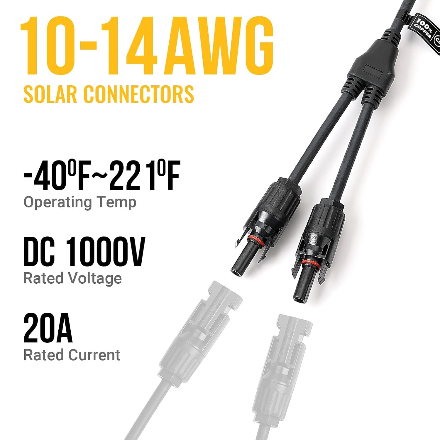 Solar Connectors Y Branch Parallel Adapter Cable Wire Plug Tool Kit for BougeRV