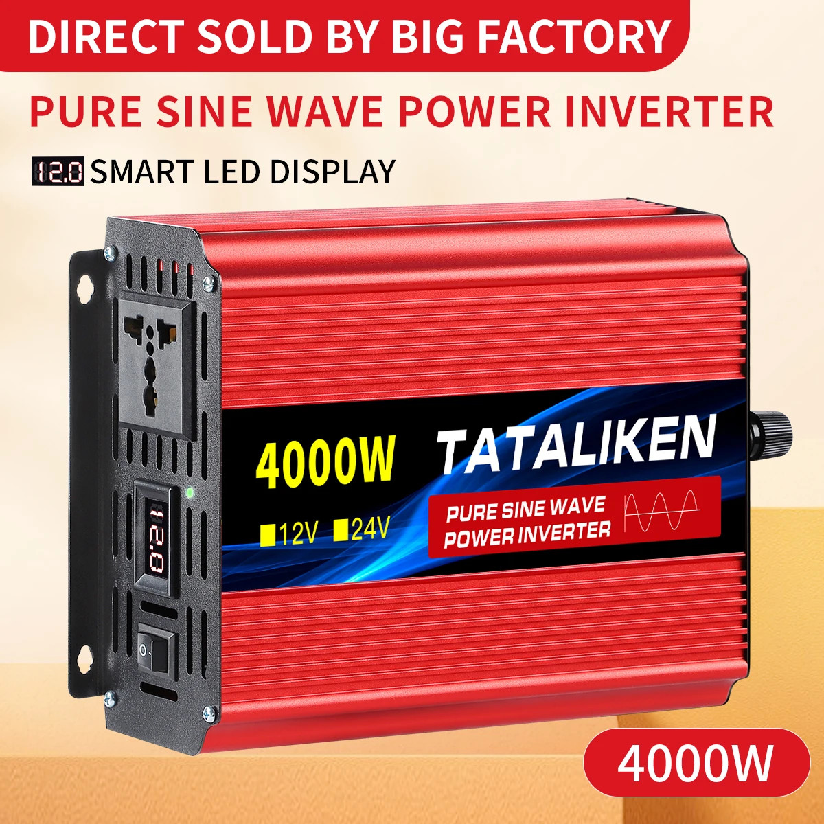 Pure Sine Wave Inverter 1000W-4000W DC 12V and 24V to AC 220V 50hz Power Inverte