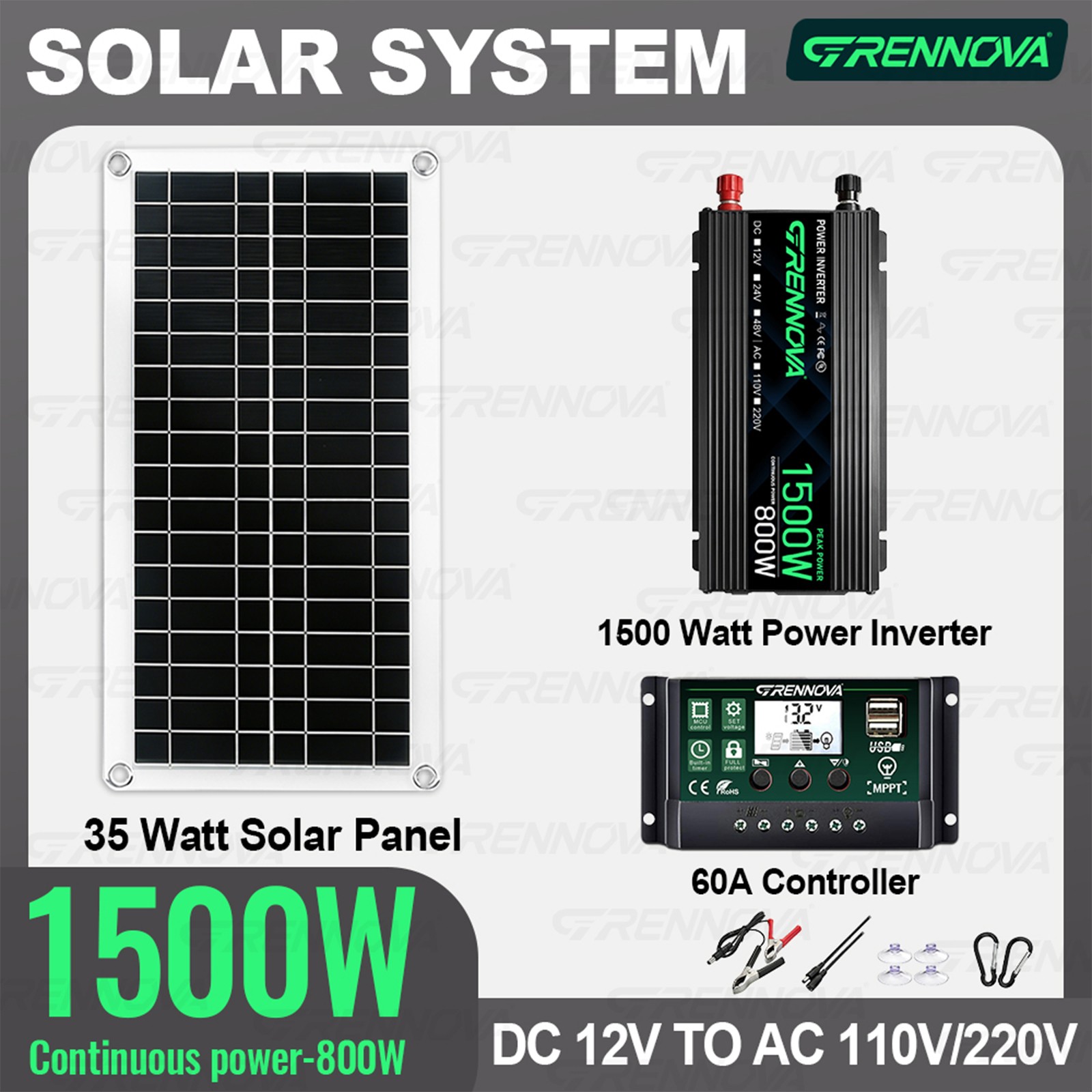 Grennova 1500W Solar Kit 30W 60A MPPT Off-Grid Home RV Backup