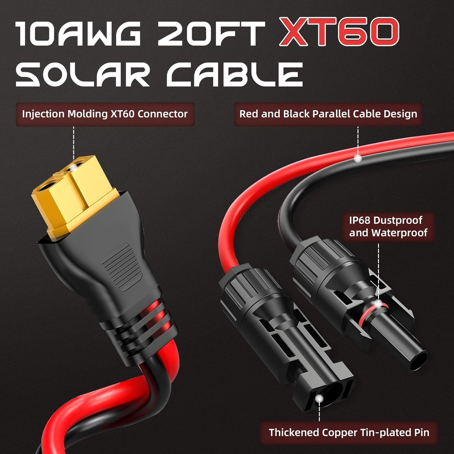 20FT 10AWG XT60 Solar Charging Cable, Solar Panel Connector to XT60 Extension…