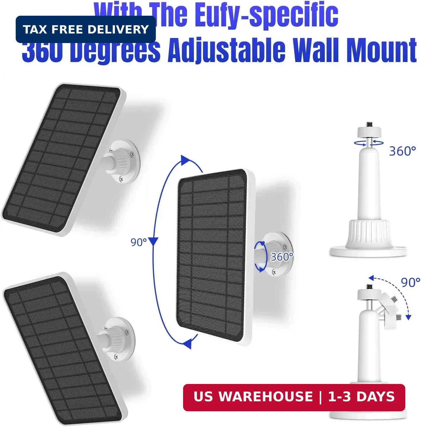 Solar Panel for eufy Camera, 5W Solar Panel Compatible with eufyCam 2/2 Pro, 2C/