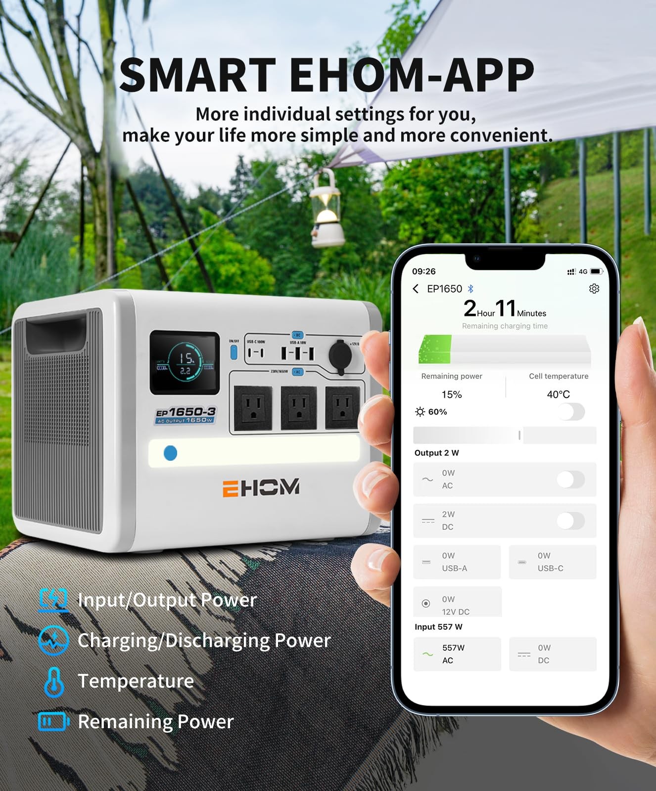 EHOM Portable Power Station, EP1650 1024Wh LiFePO4 EVE Battery Solar Generato…