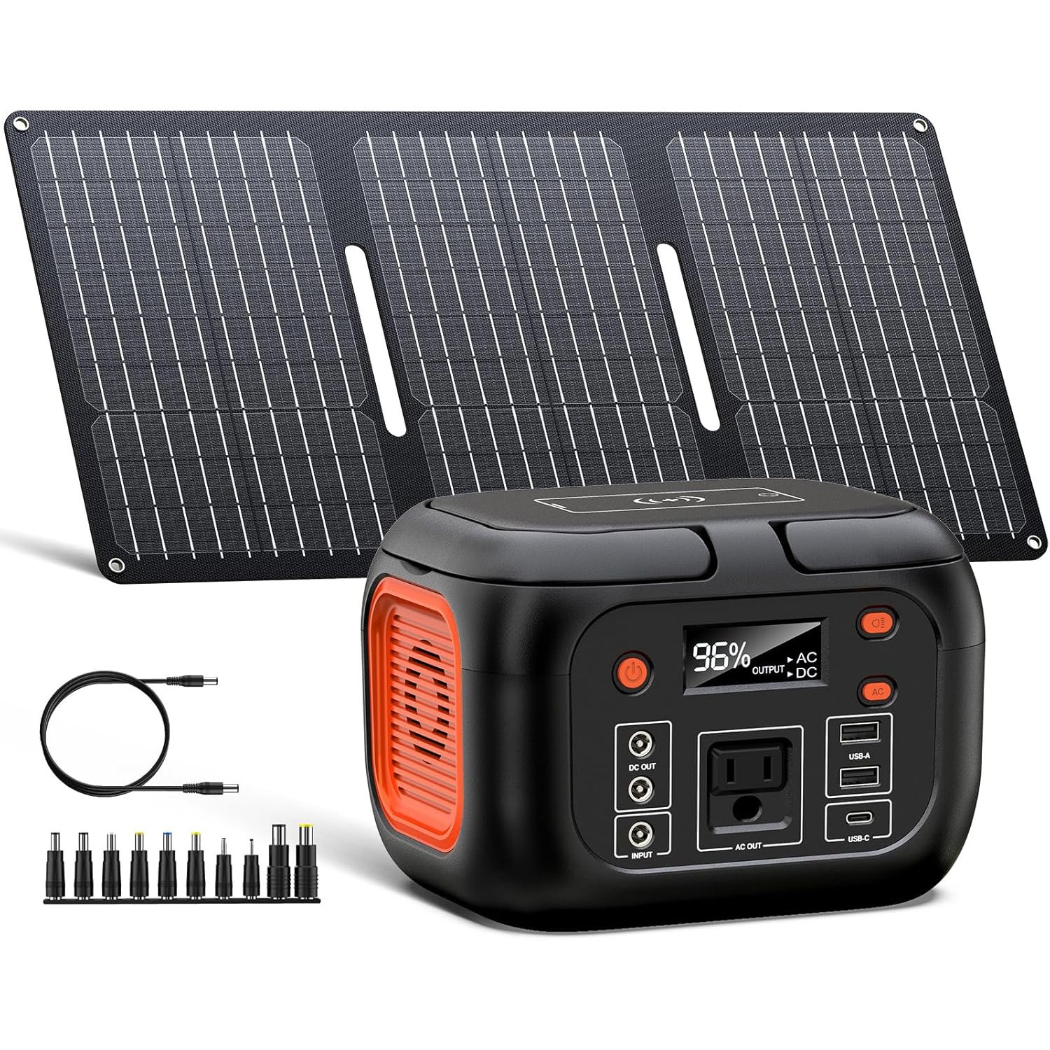 Portable Power Station 150W 97Wh Battery Bank Fast Charging & 30W Solar Panel