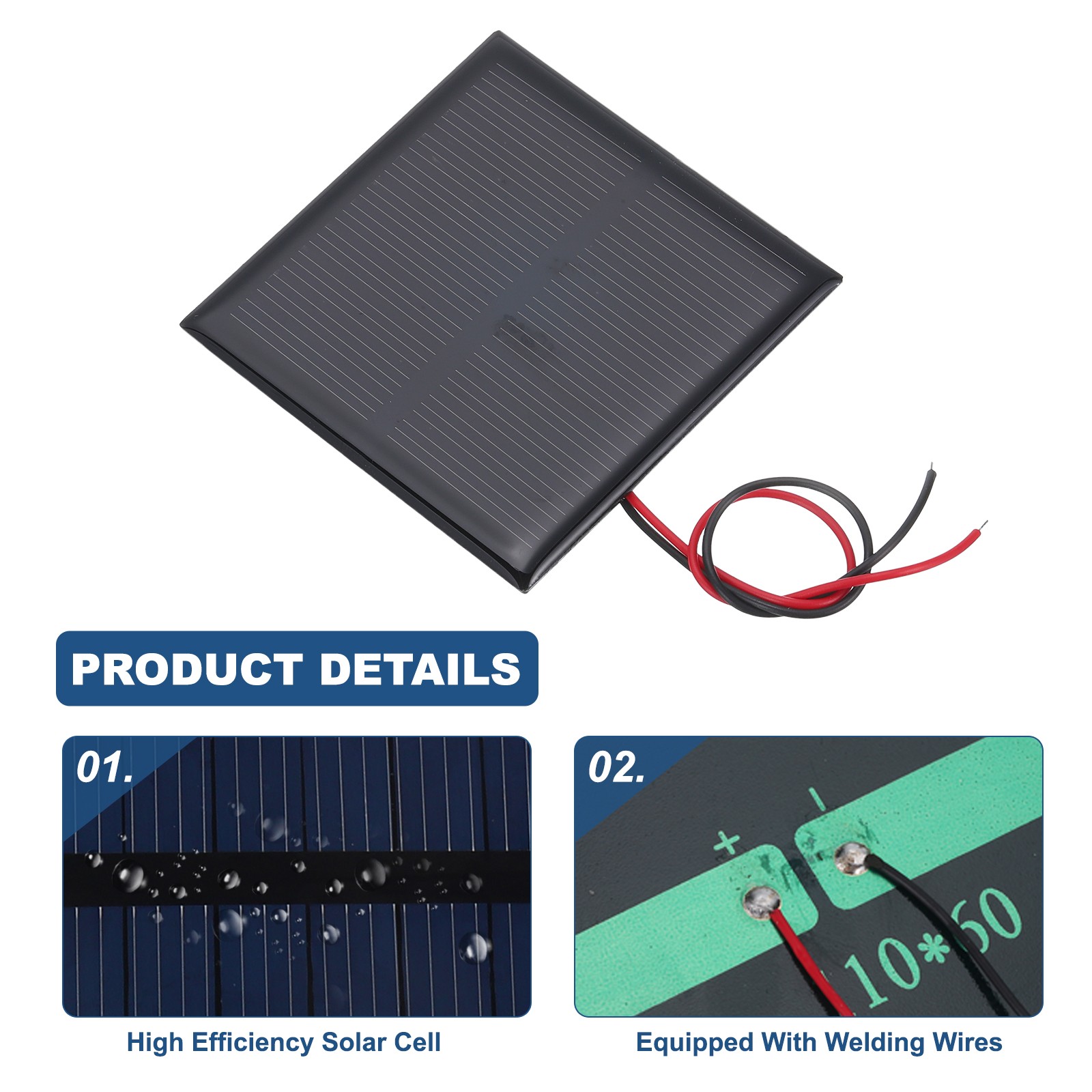 5 Pcs 5.5V 0.44W 70mA Mini Solar Panels with 2 Cable, 60mm x 60mm