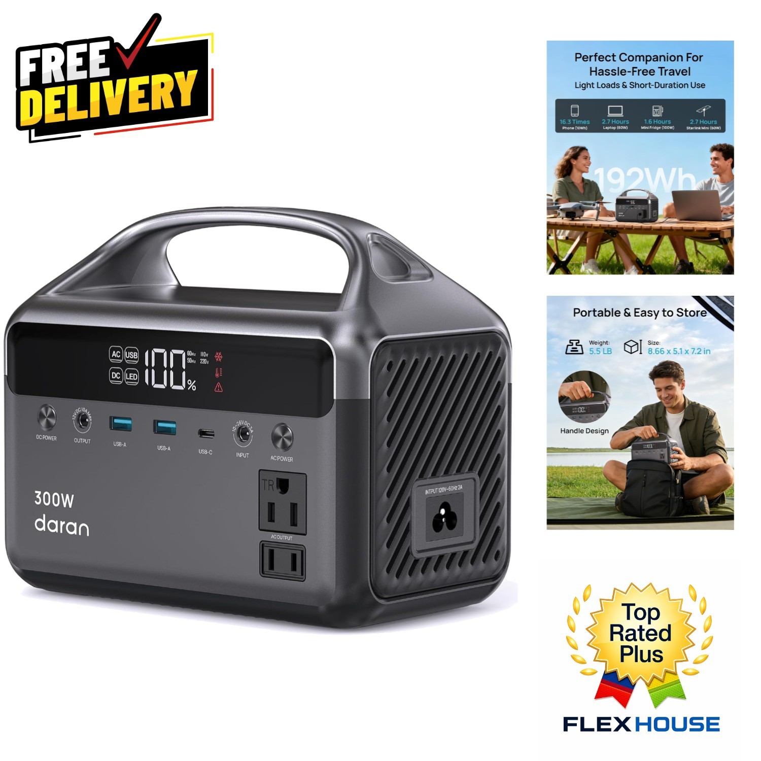 Lightweight 300W Power Station with Pure Sine Wave, Ideal for Camping & Home Use