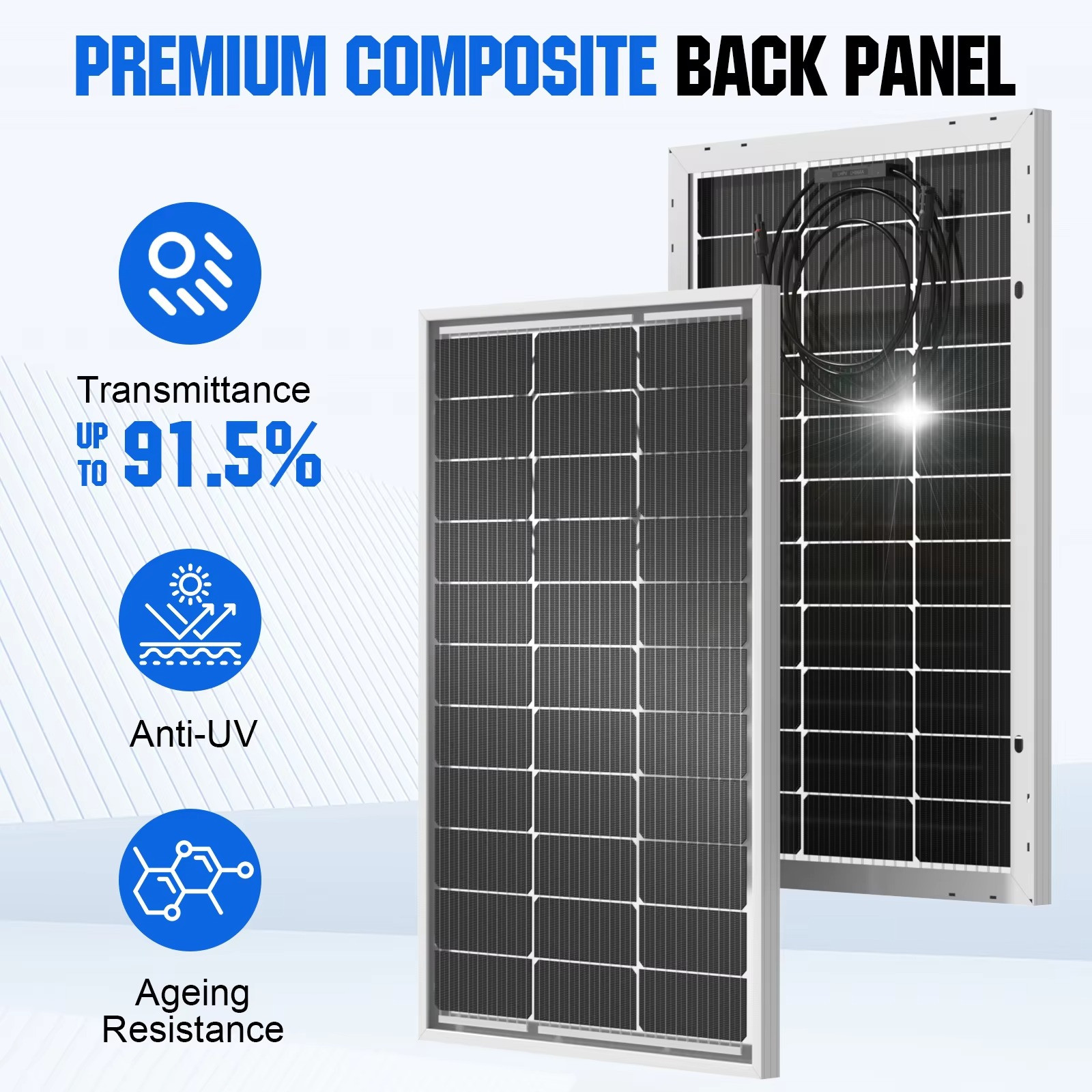 ECO-WORTHY Bifacial 100 Watt 12 Volt Solar Panel Monocrystalline Rigid High-Effi
