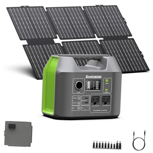 Portable Solar Generator, 300W Portable Power Station with Foldable Green Grey