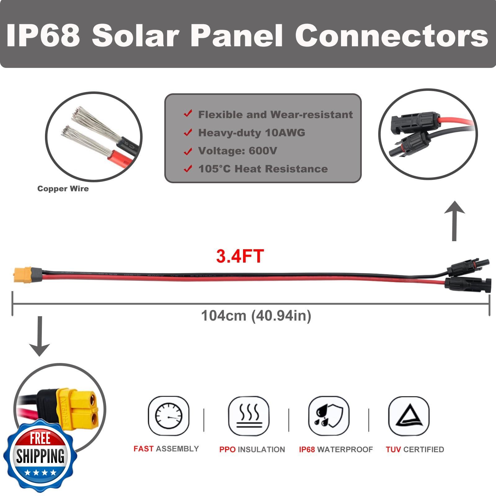 COMeap Solar Panel Cable for Ecoflow Anker SOLIX 10AWG, Compatible with MC-4