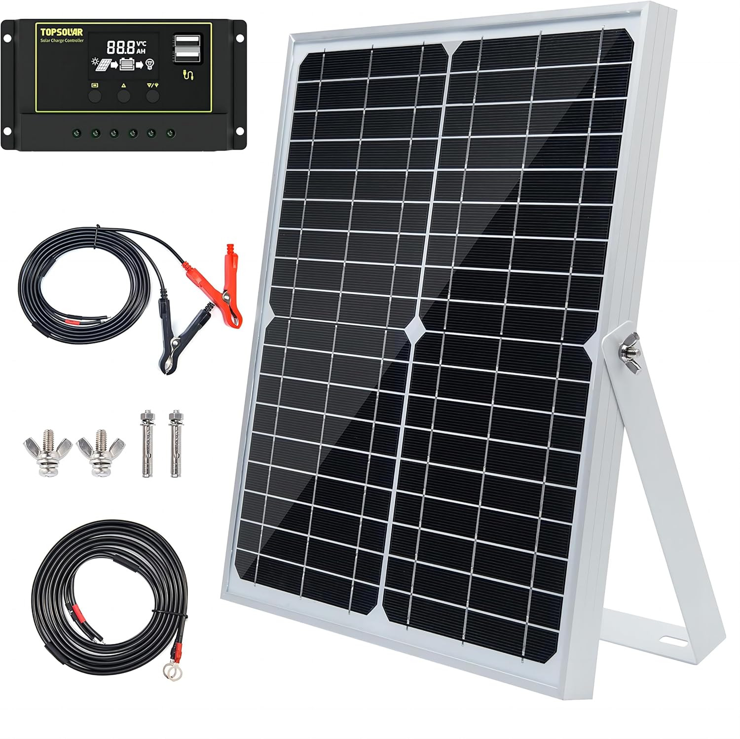 Topsolar 30W 12V/24V Solar Panel Kit, Monocrystalline Solar Battery Trickle Char