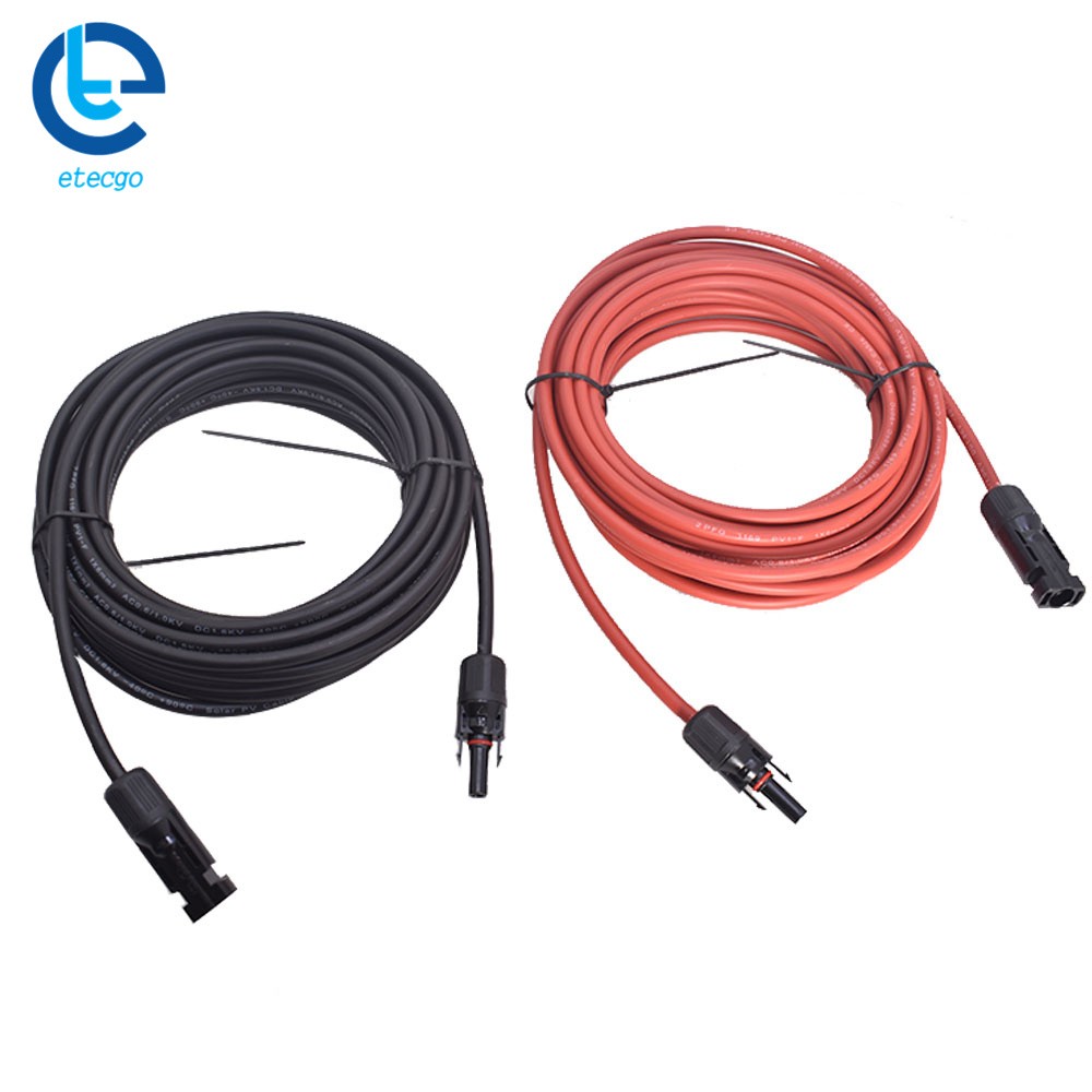 1 Pair 25 Feet 10AWG Red + Black Solar Panel Extension Cable Wire Connector