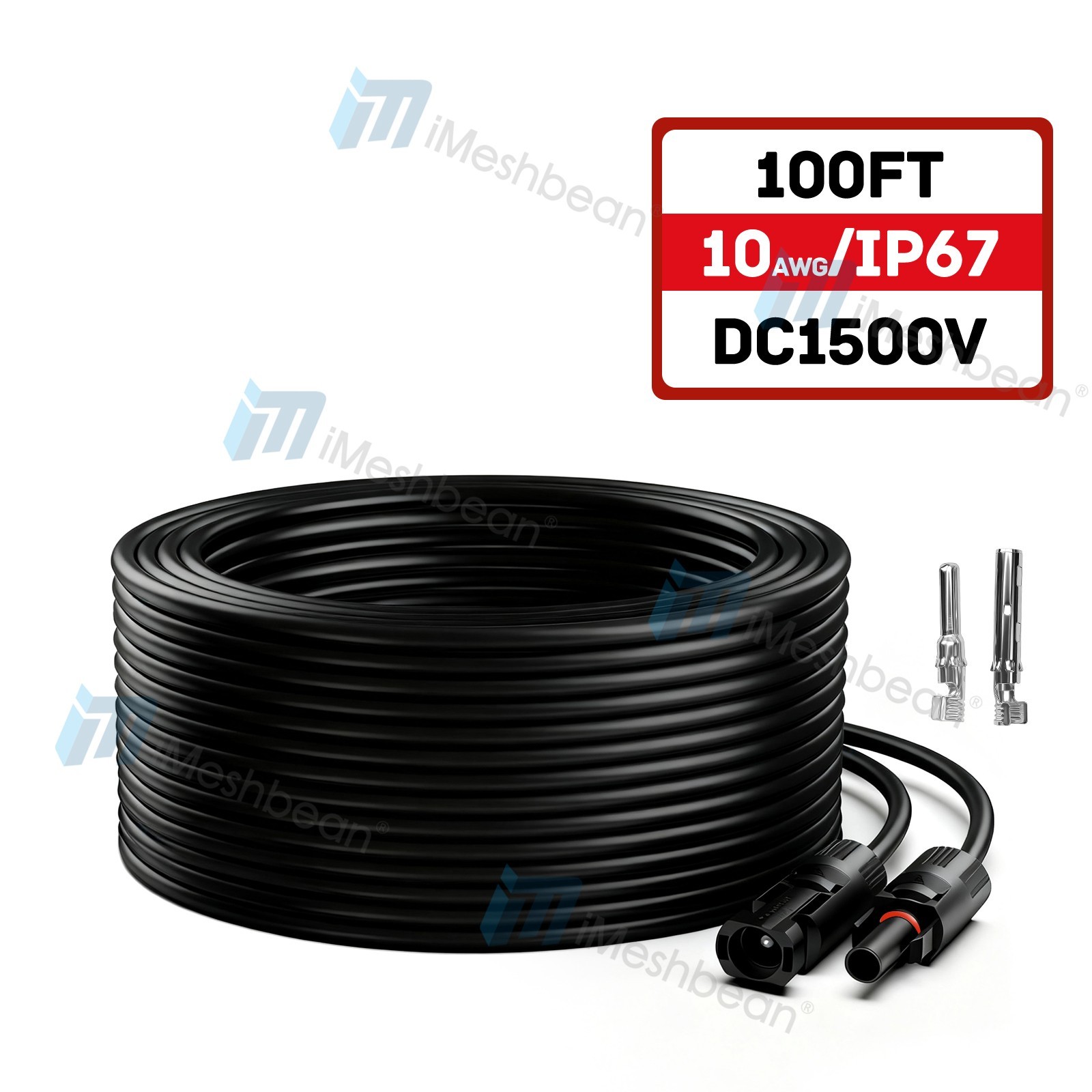 10AWG 100FT Black Solar Panel Extension Cable Female & Male Solar Connector 6mm²