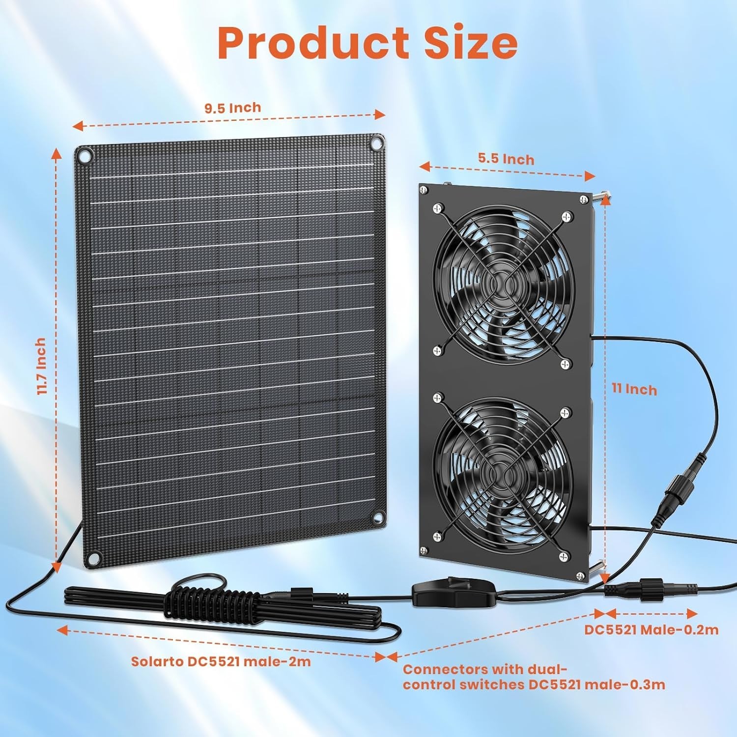 12W Solar Panel Powered Fan Kit, Dual Waterproof Fans, 2500RPM High Speed, S…