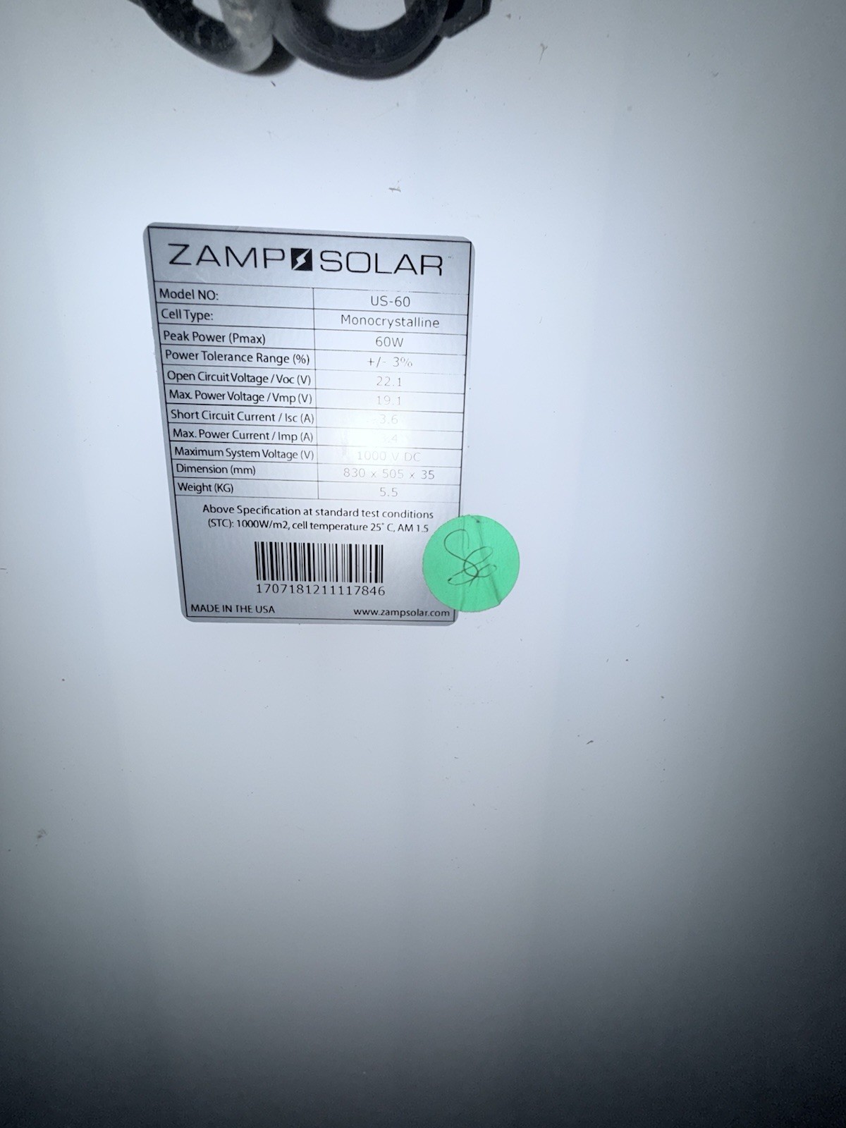 Zamp 60 Watt Solar Monocrystalline Panel